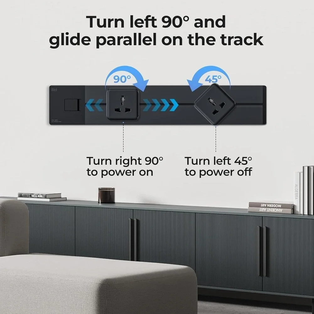 Illus 24in Power Track Socket Outlet 8000W Black Modern‎ Wall Mount USB 3 Outlet